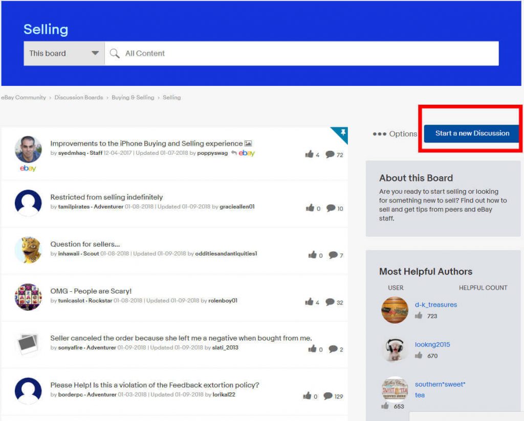 ebay community start new discussion
