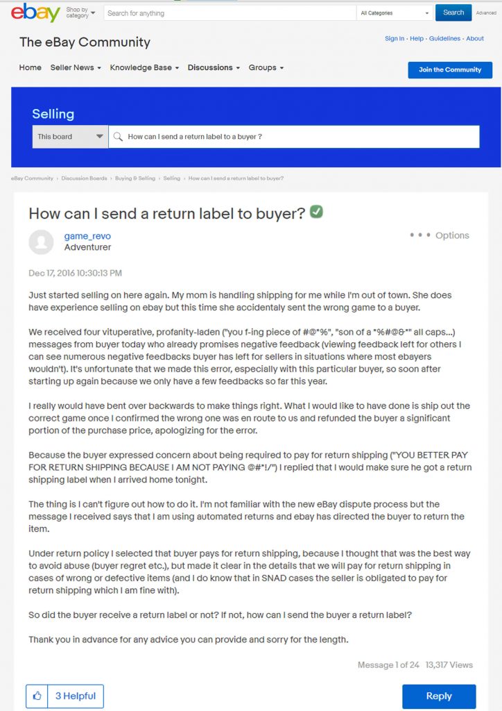 ebay community support inquiry