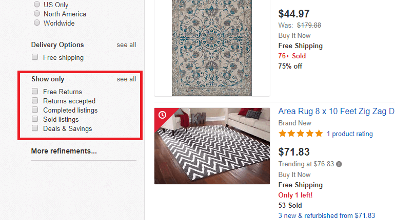 eBay return policy filter