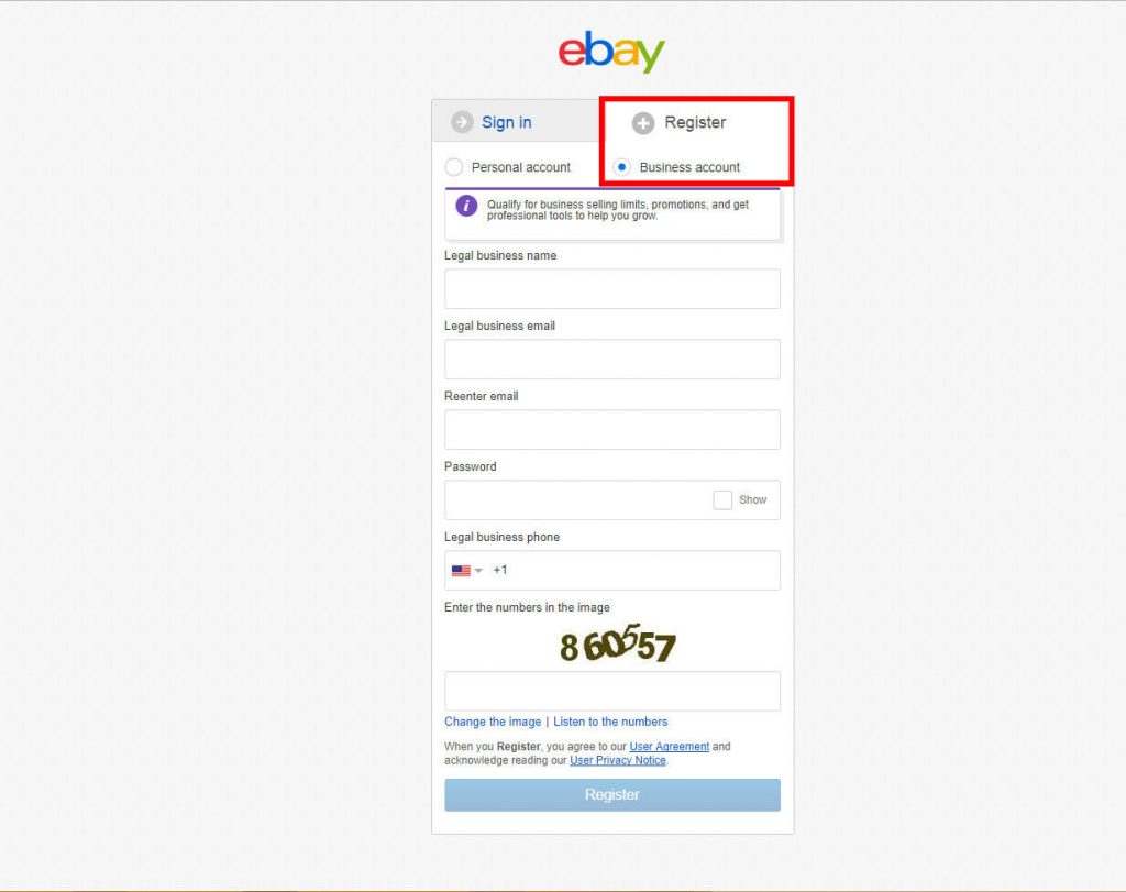 register ebay business account