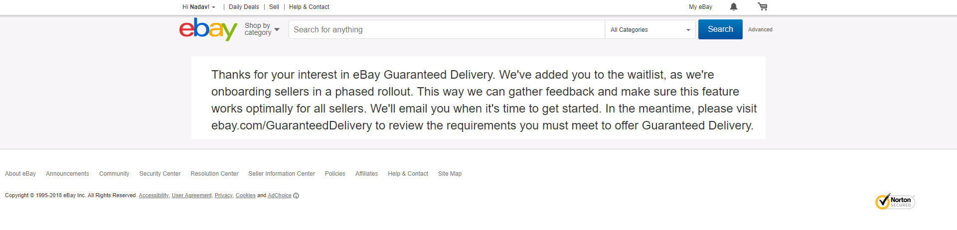 eBay Guaranteed Delivery opt in